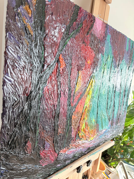 One Of A Kind Original Oil painted | Colorful Forest Landscape Art (27.5 × 19.6 in)