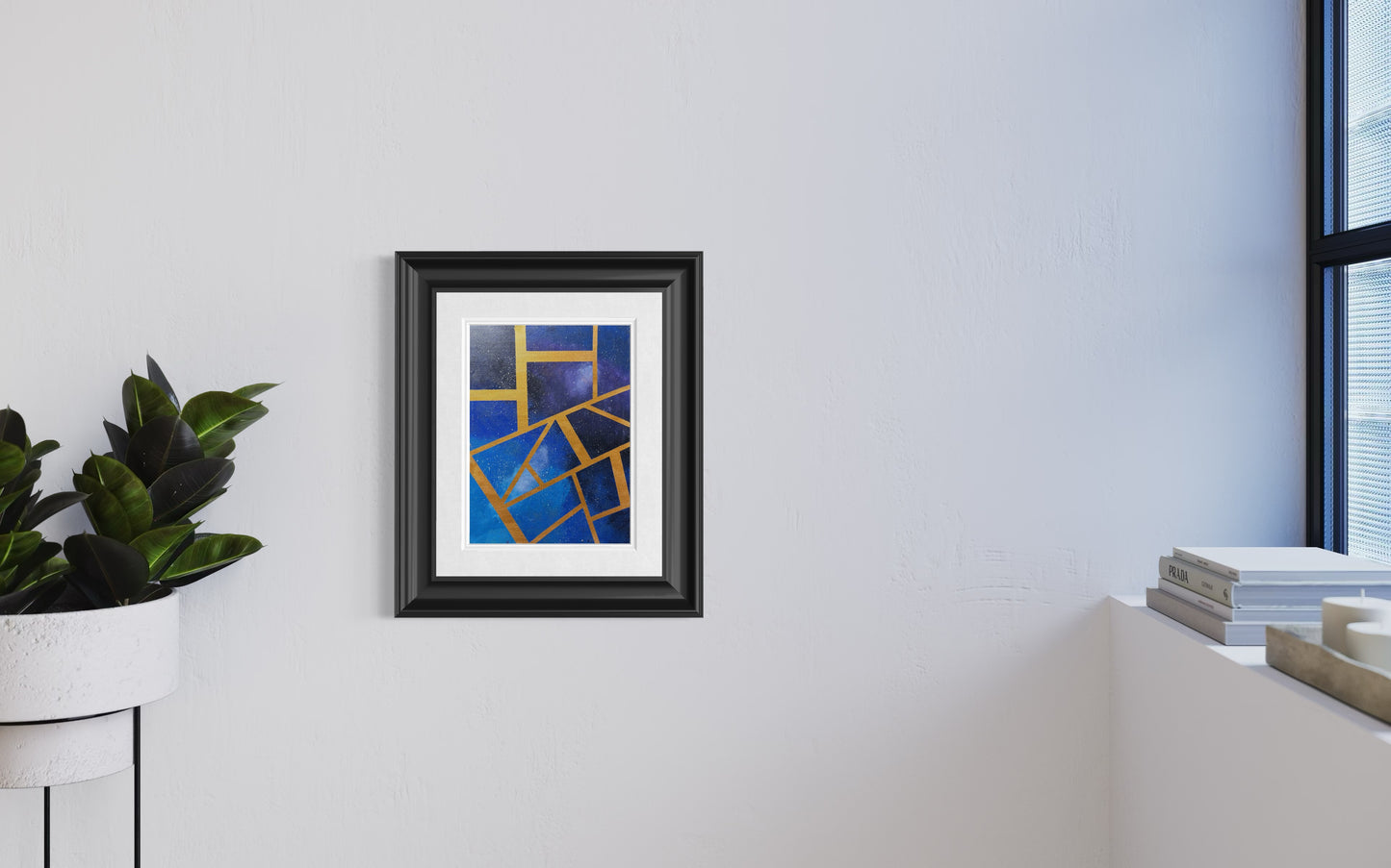 Constellation Weave Painting | Blue & Gold Geometric Abstract Wall Art