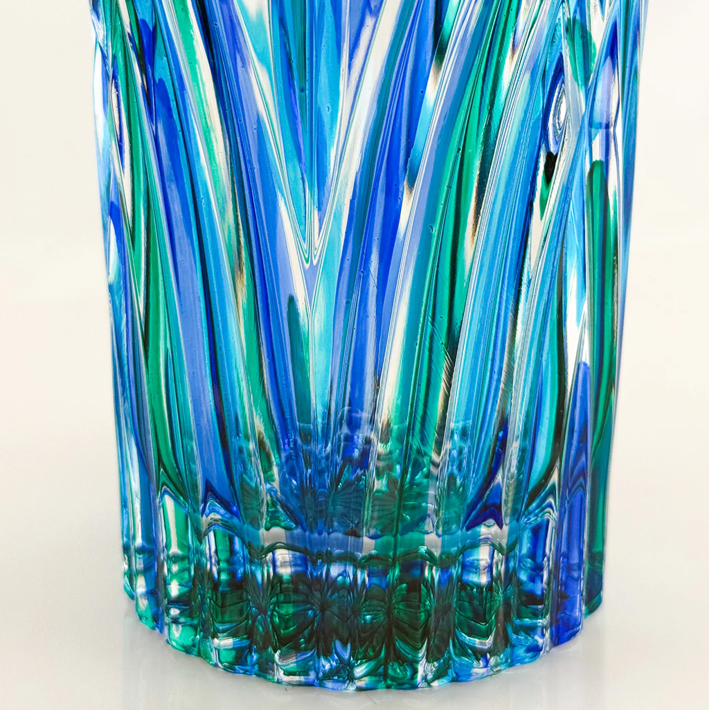 Large Crystal Vase, Melodia, Blue & Green, Made in Italy