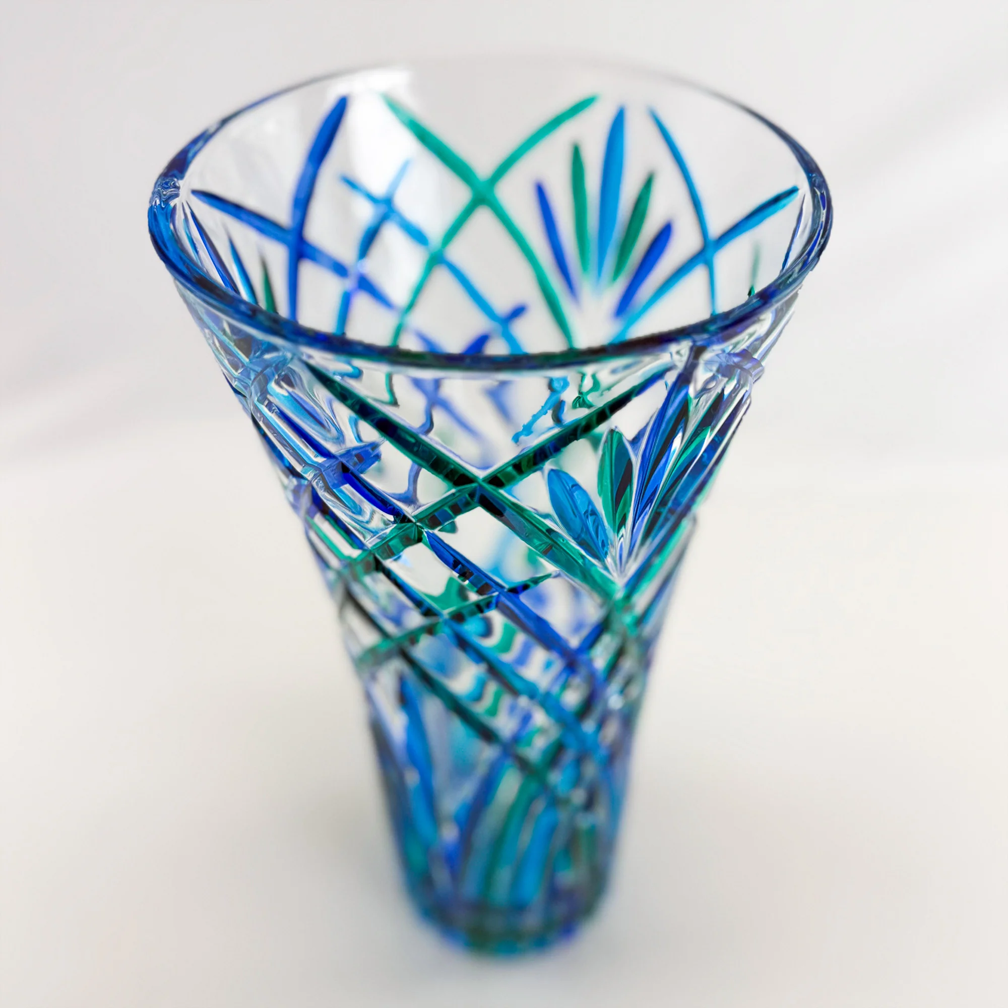 Large Crystal Vase, Melodia, Blue & Green, Made in Italy