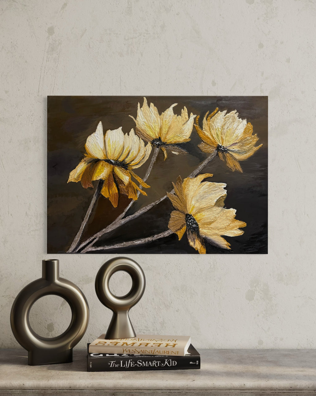 One Of A Kind 3D Floral Impasto Oil Painting | Textured Golden Flower Art Series 1