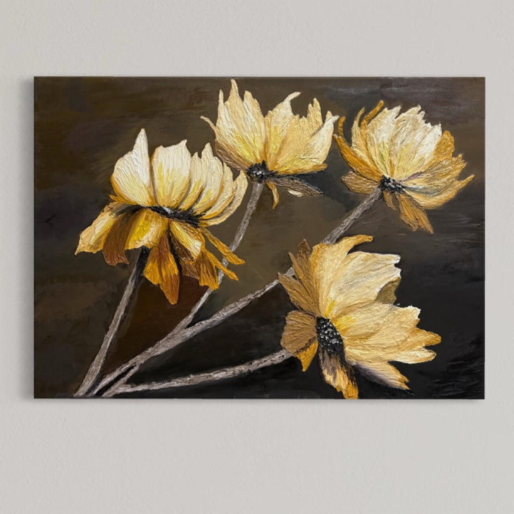 One Of A Kind 3D Floral Impasto Oil Painting | Textured Golden Flower Art Series 1