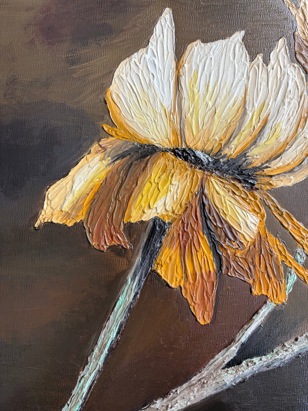 One Of A Kind 3D Floral Impasto Oil Painting | Textured Golden Flower Art Series 1