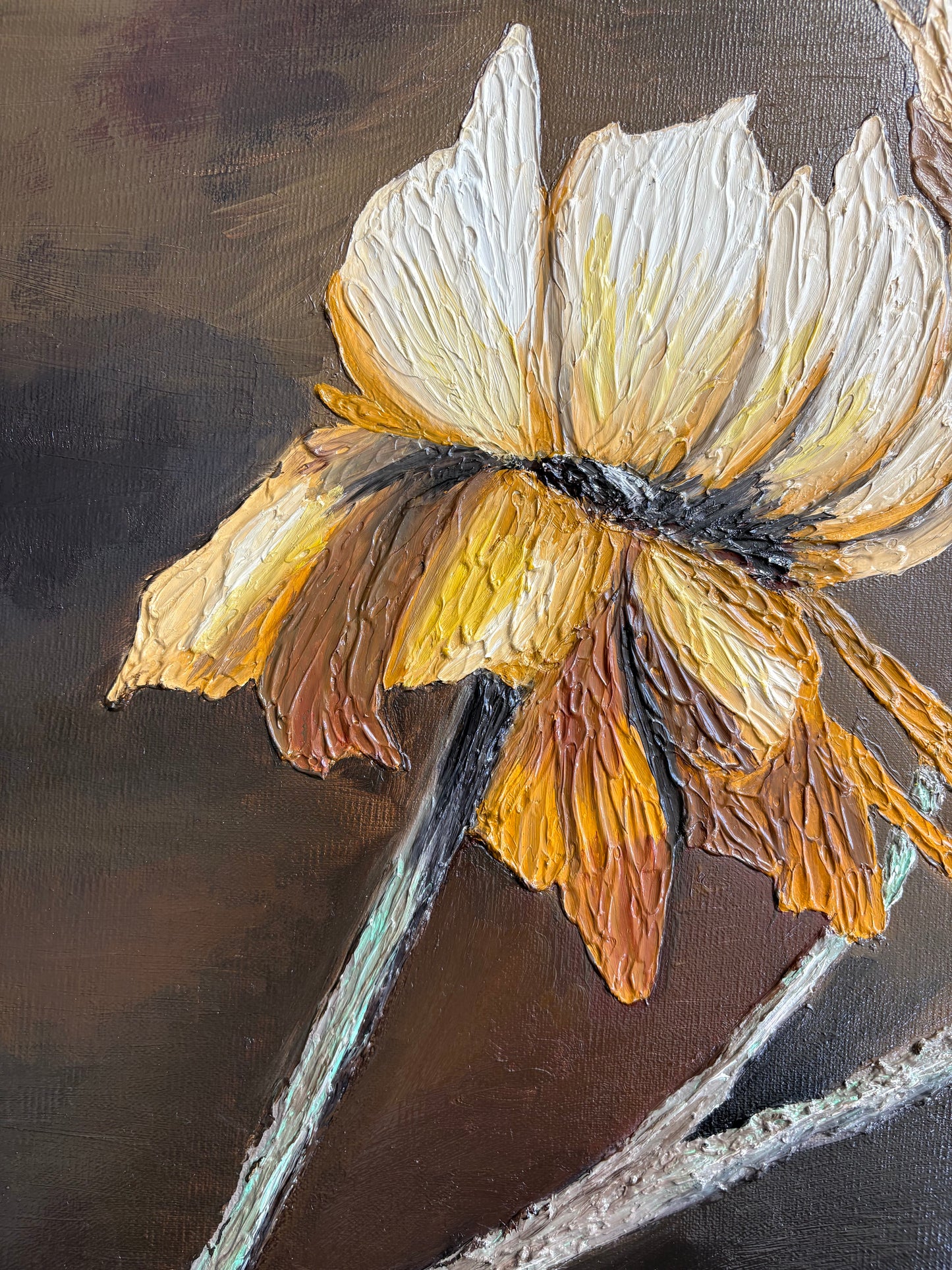 One Of A Kind 3D Floral Impasto Oil Painting | Textured Golden Flower Art Series 1