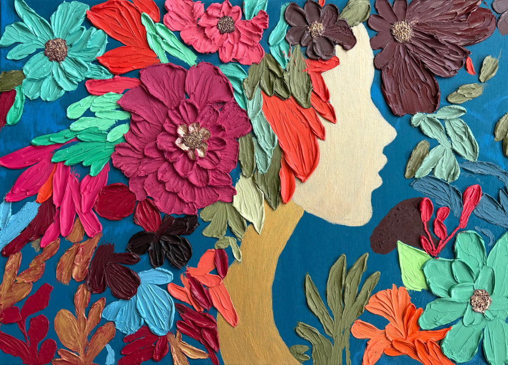 One Of A Kind Original Oil painted | Textured Palette Knife Art | Abstract Flower Woman