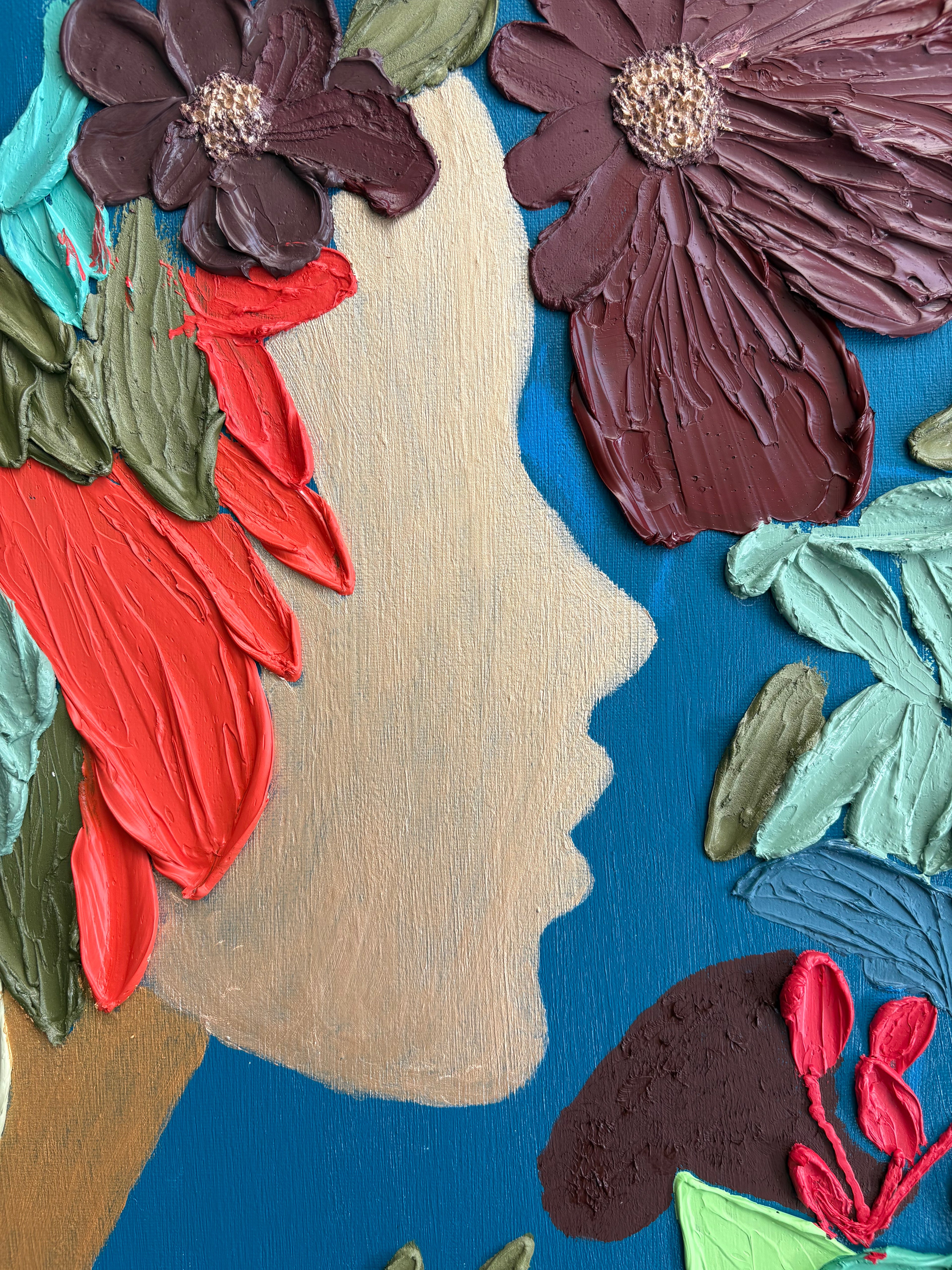 One Of A Kind Original Oil painted | Textured Palette Knife Art | Abstract Flower Woman