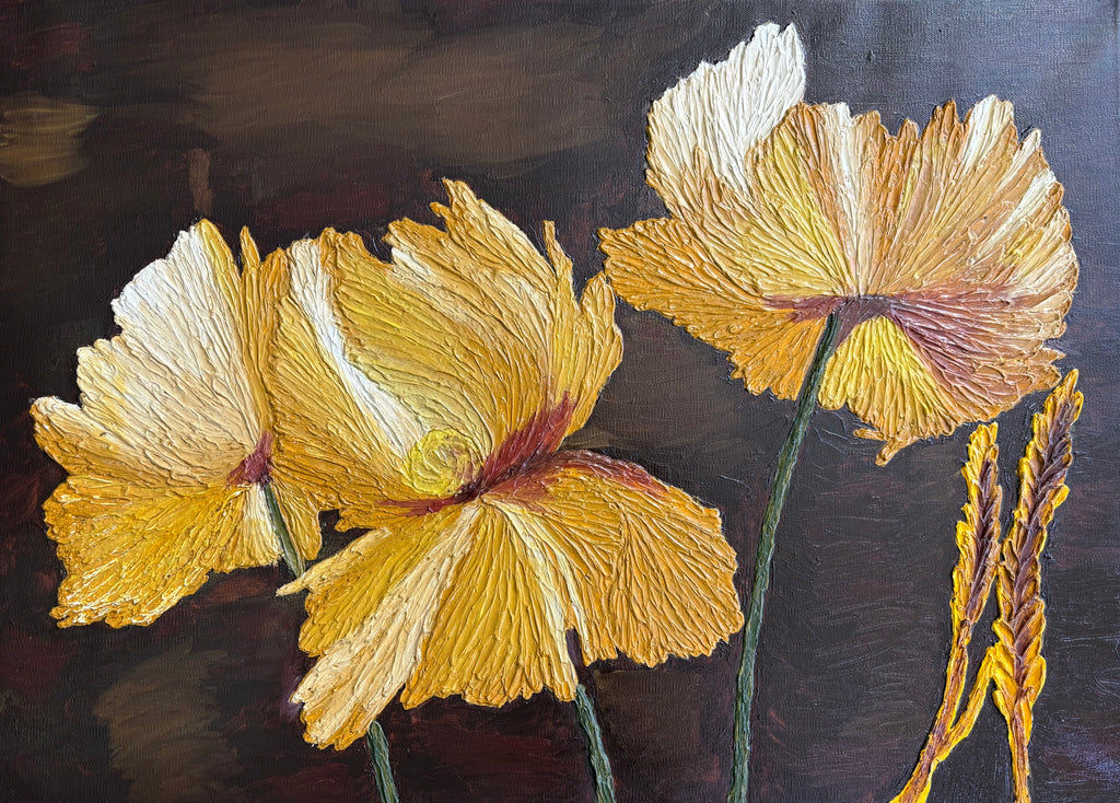 One Of A Kind 3D Floral Impasto Oil Painting | Textured Golden Flower Art Series 2