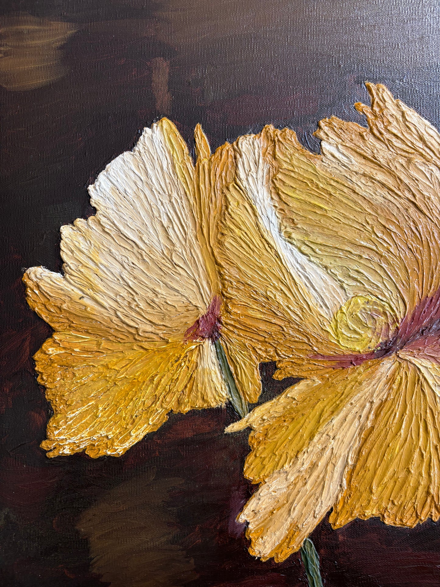 One Of A Kind 3D Floral Impasto Oil Painting | Textured Golden Flower Art Series 2