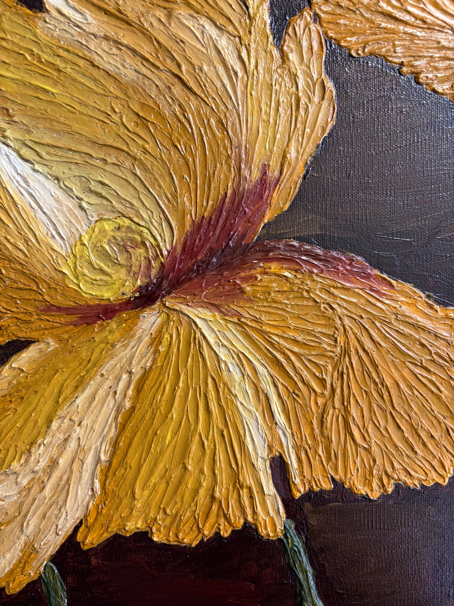 One Of A Kind 3D Floral Impasto Oil Painting | Textured Golden Flower Art Series 2