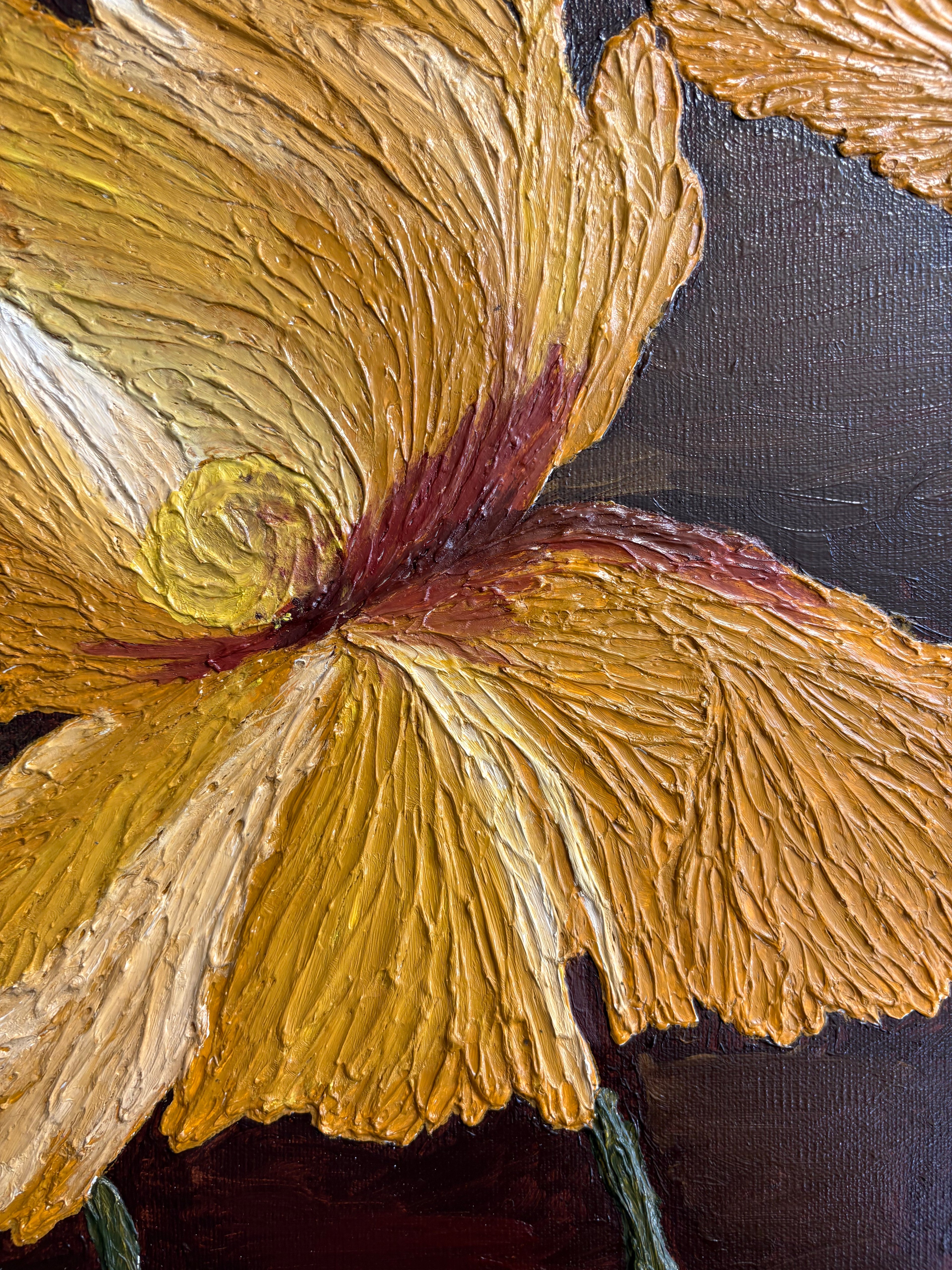 One Of A Kind 3D Floral Impasto Oil Painting | Textured Golden Flower Art Series 2