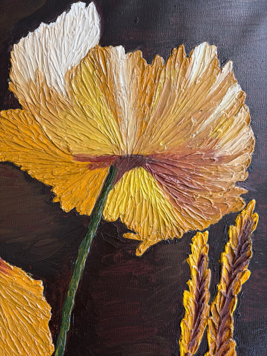 One Of A Kind 3D Floral Impasto Oil Painting | Textured Golden Flower Art Series 2