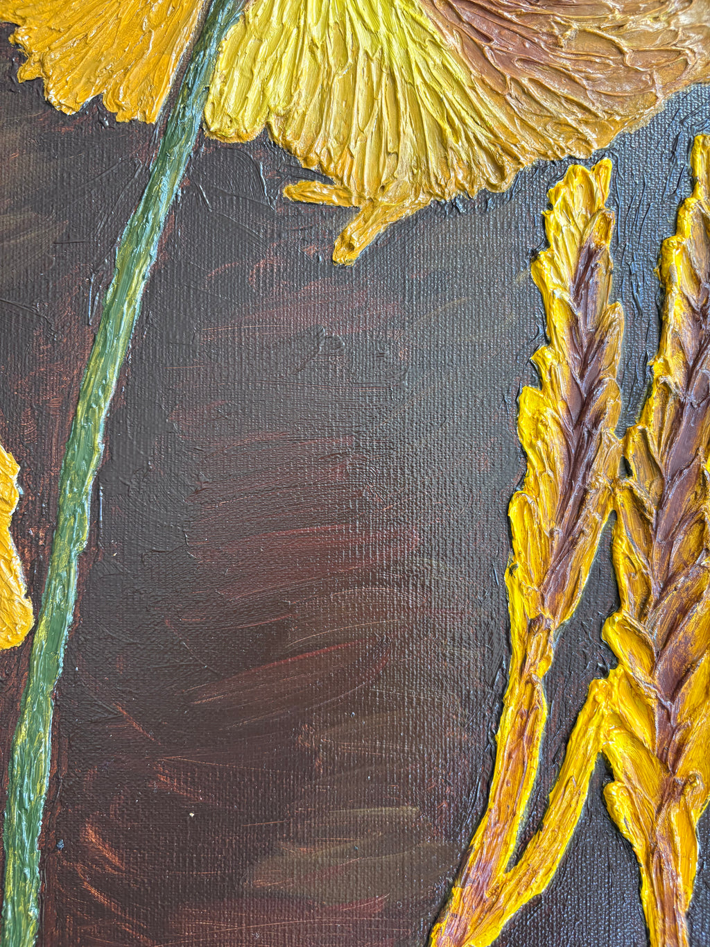 One Of A Kind 3D Floral Impasto Oil Painting | Textured Golden Flower Art Series 2