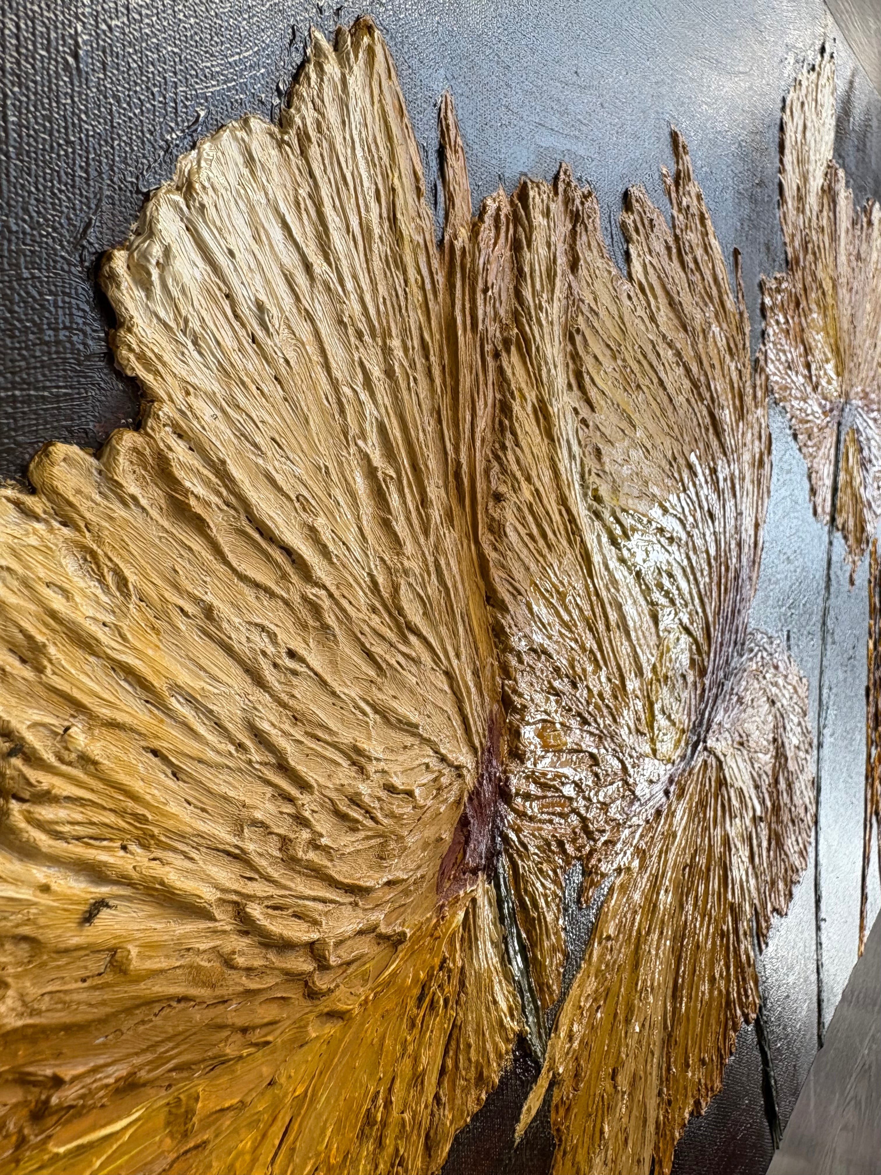 One Of A Kind 3D Floral Impasto Oil Painting | Textured Golden Flower Art Series 2