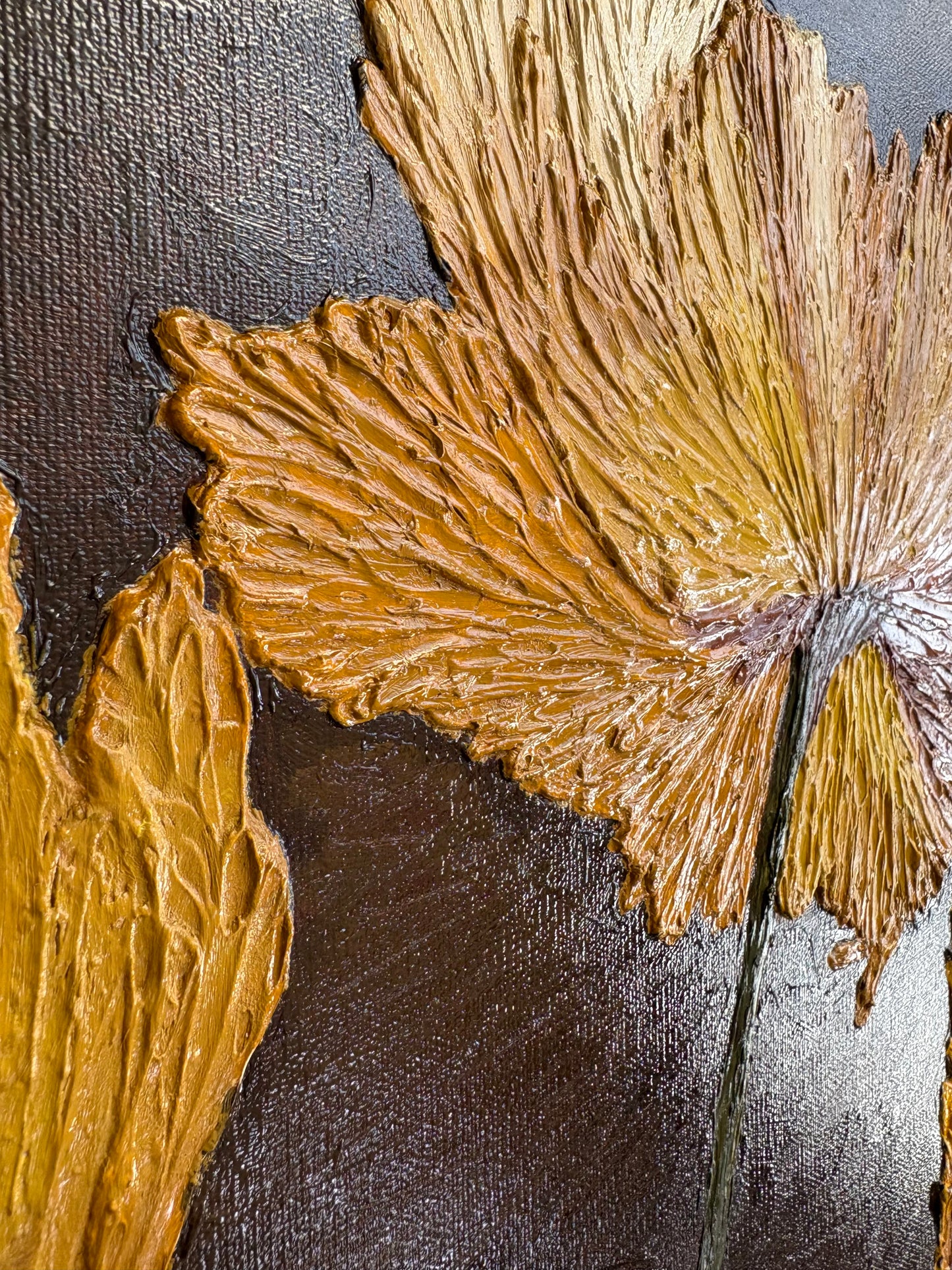 One Of A Kind 3D Floral Impasto Oil Painting | Textured Golden Flower Art Series 2