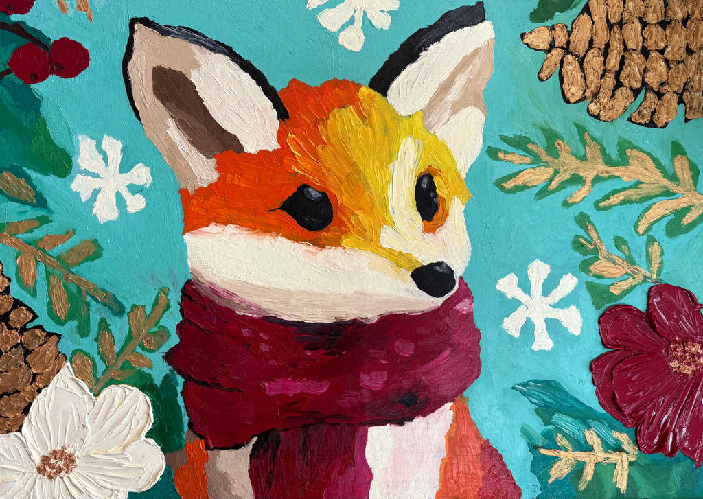 Christmas Fox Oil Painting | Impasto Palette Knife Art EternaArteCo