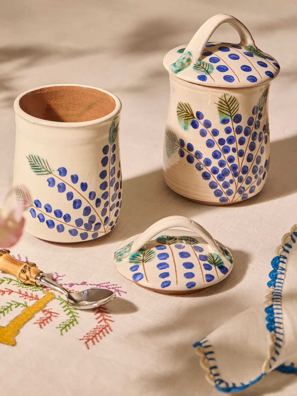 Anut Cairo Dotty Vine Hand-Painted Ceramic Jam Jars (Set of 2)