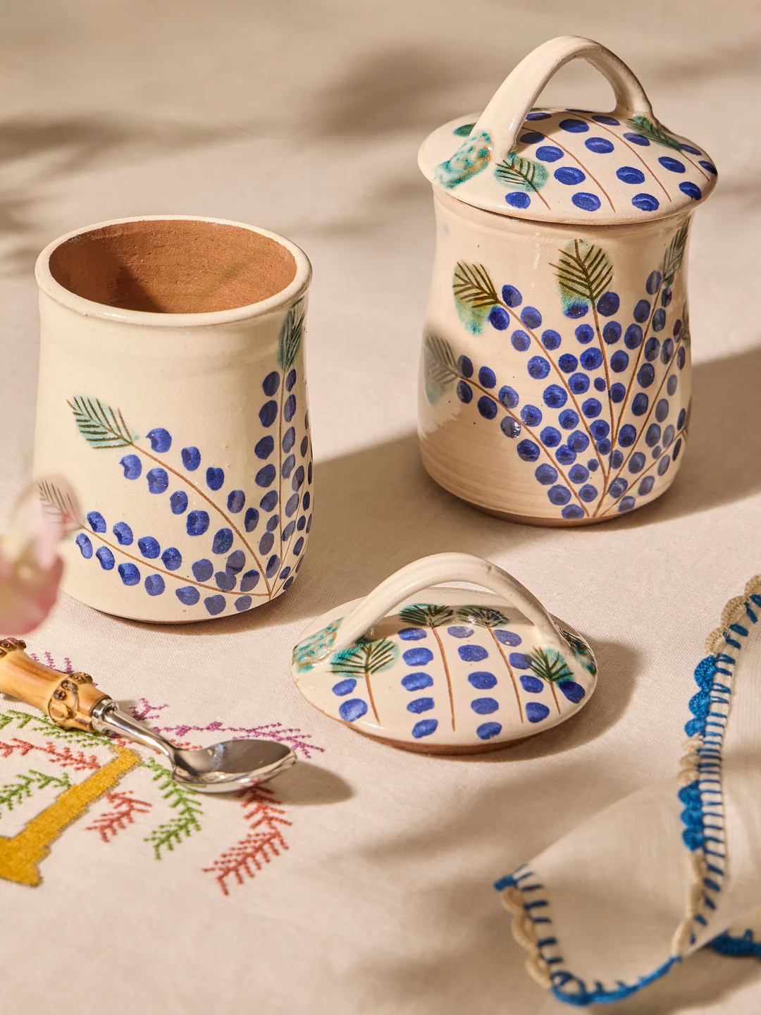 Anut Cairo Dotty Vine Hand-Painted Ceramic Jam Jars (Set of 2)