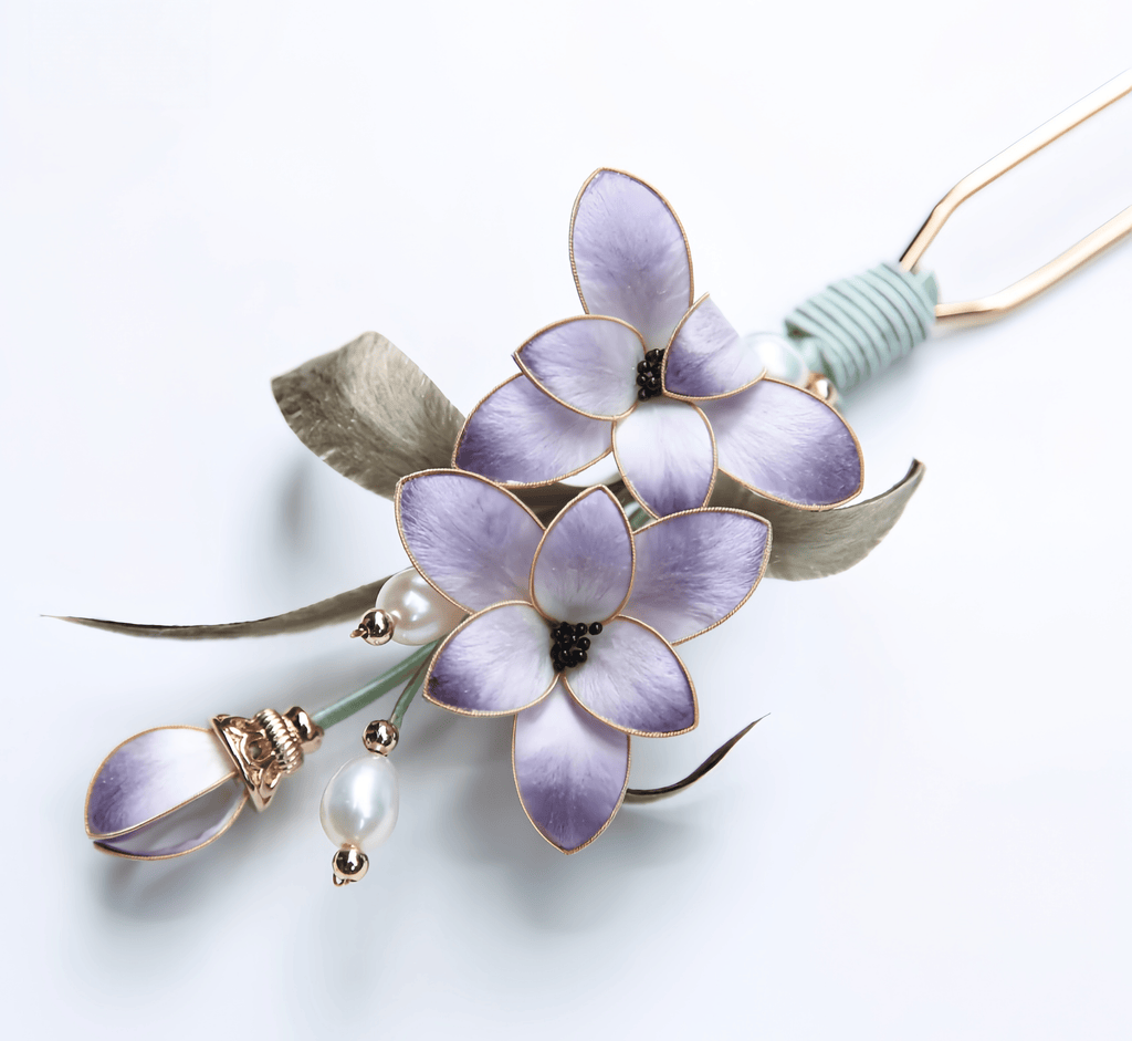 Handcrafted Heritage Purple Cloisonné Orchid U-Shaped Hair Pin