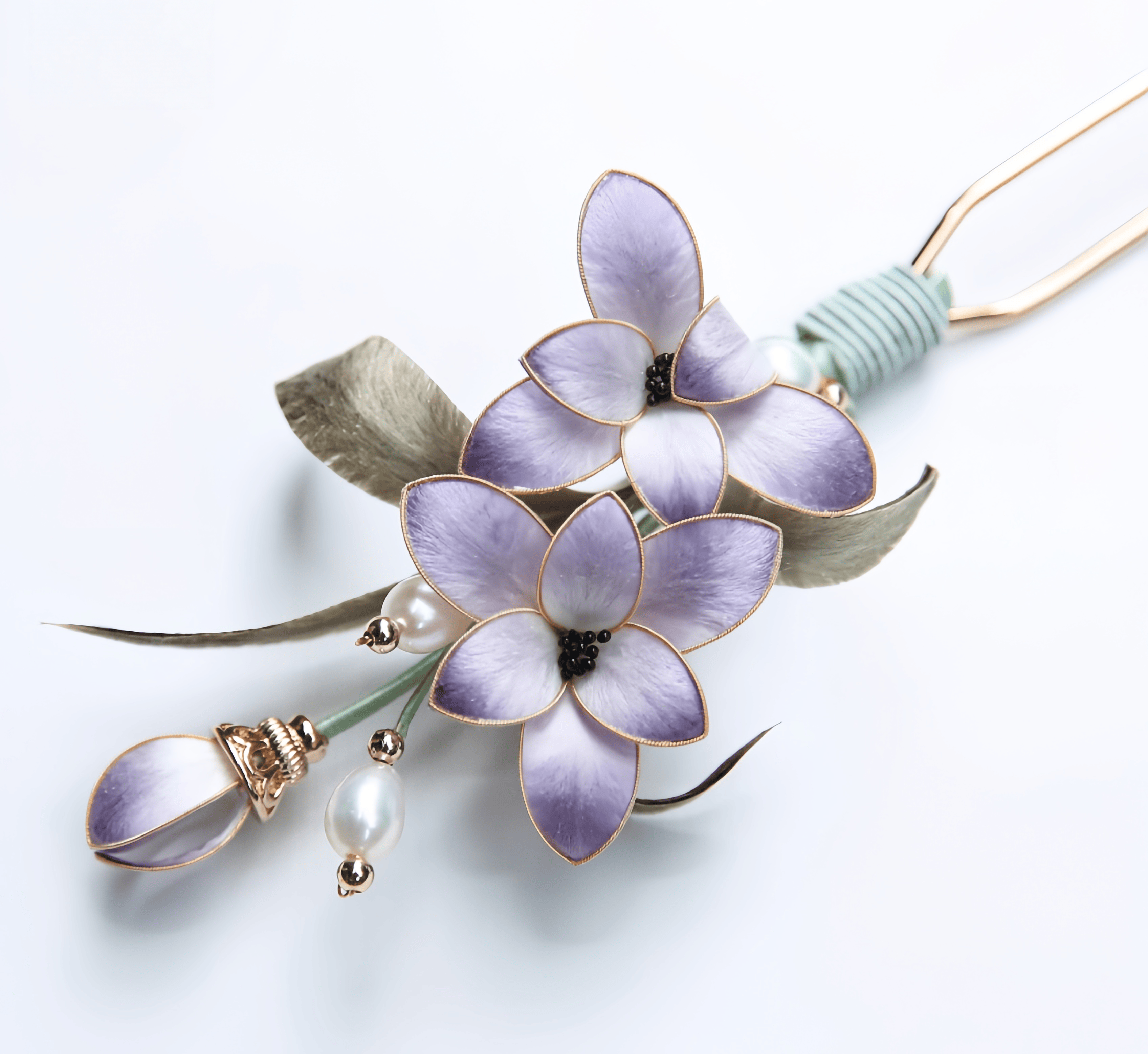 Handcrafted Heritage Purple Cloisonné Orchid U-Shaped Hair Pin