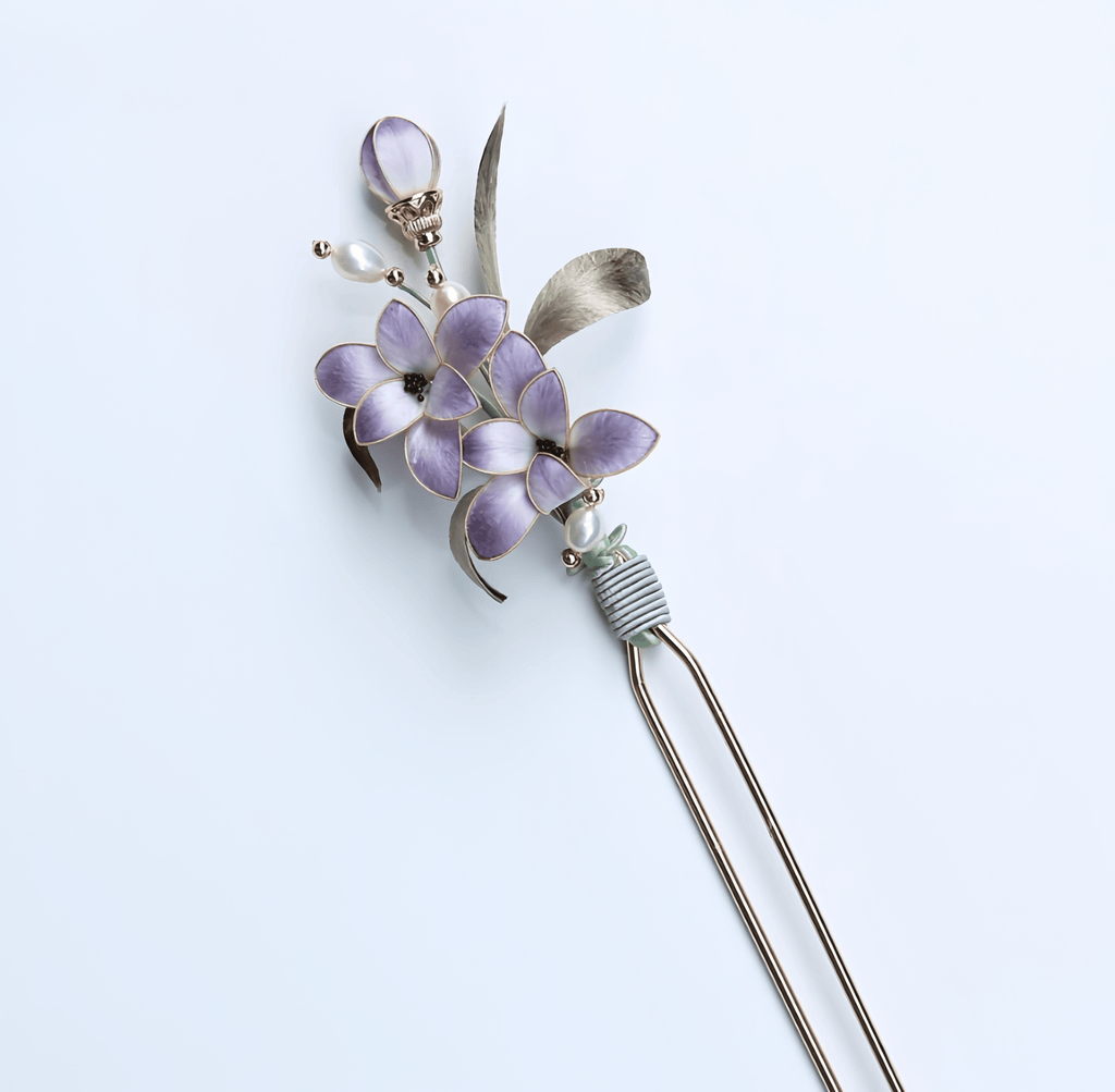 Handcrafted Heritage Purple Cloisonné Orchid U-Shaped Hair Pin
