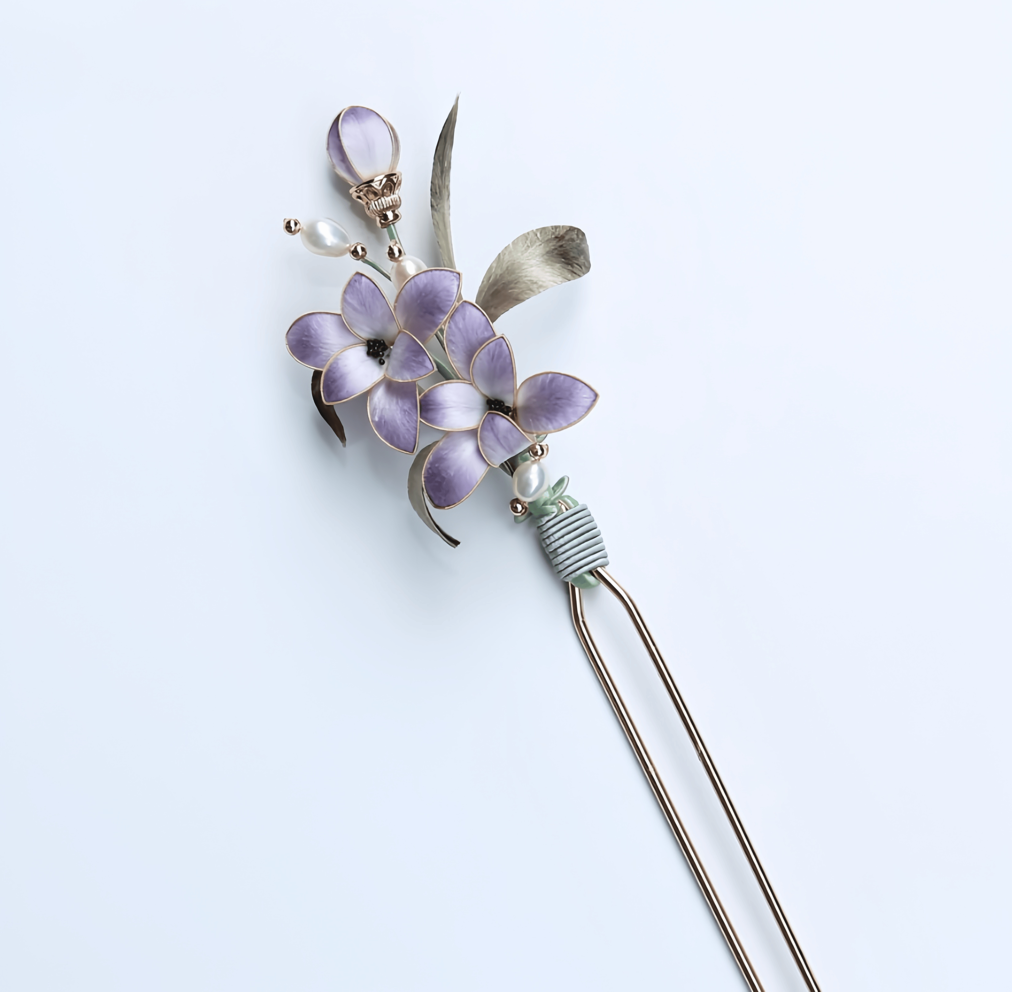 Handcrafted Heritage Purple Cloisonné Orchid U-Shaped Hair Pin