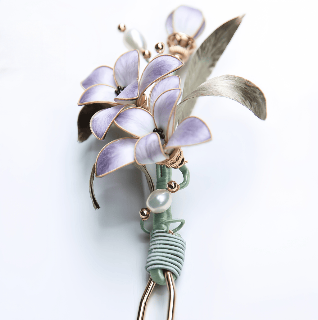 Handcrafted Heritage Purple Cloisonné Orchid U-Shaped Hair Pin