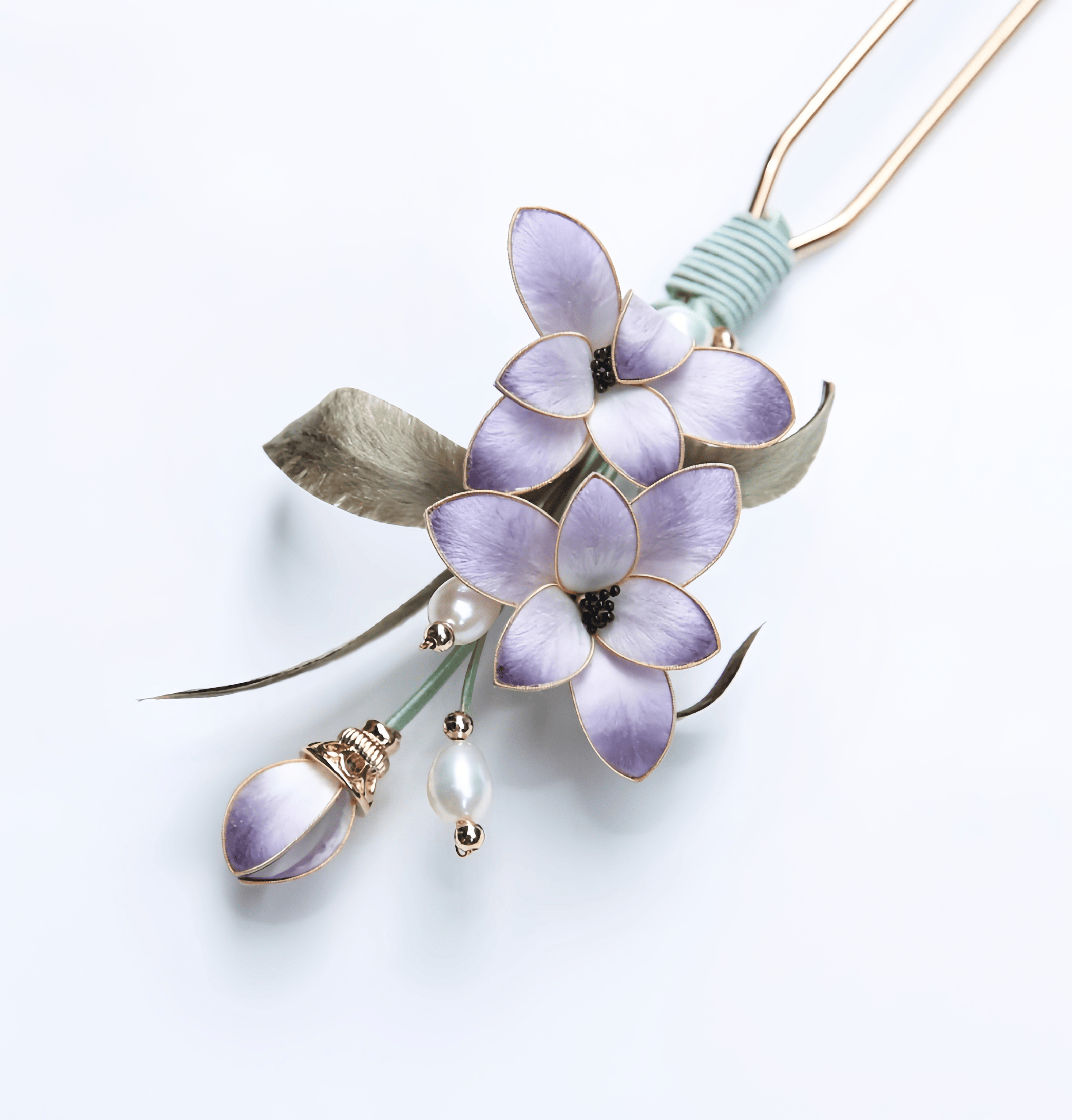 Handcrafted Heritage Purple Cloisonné Orchid U-Shaped Hair Pin