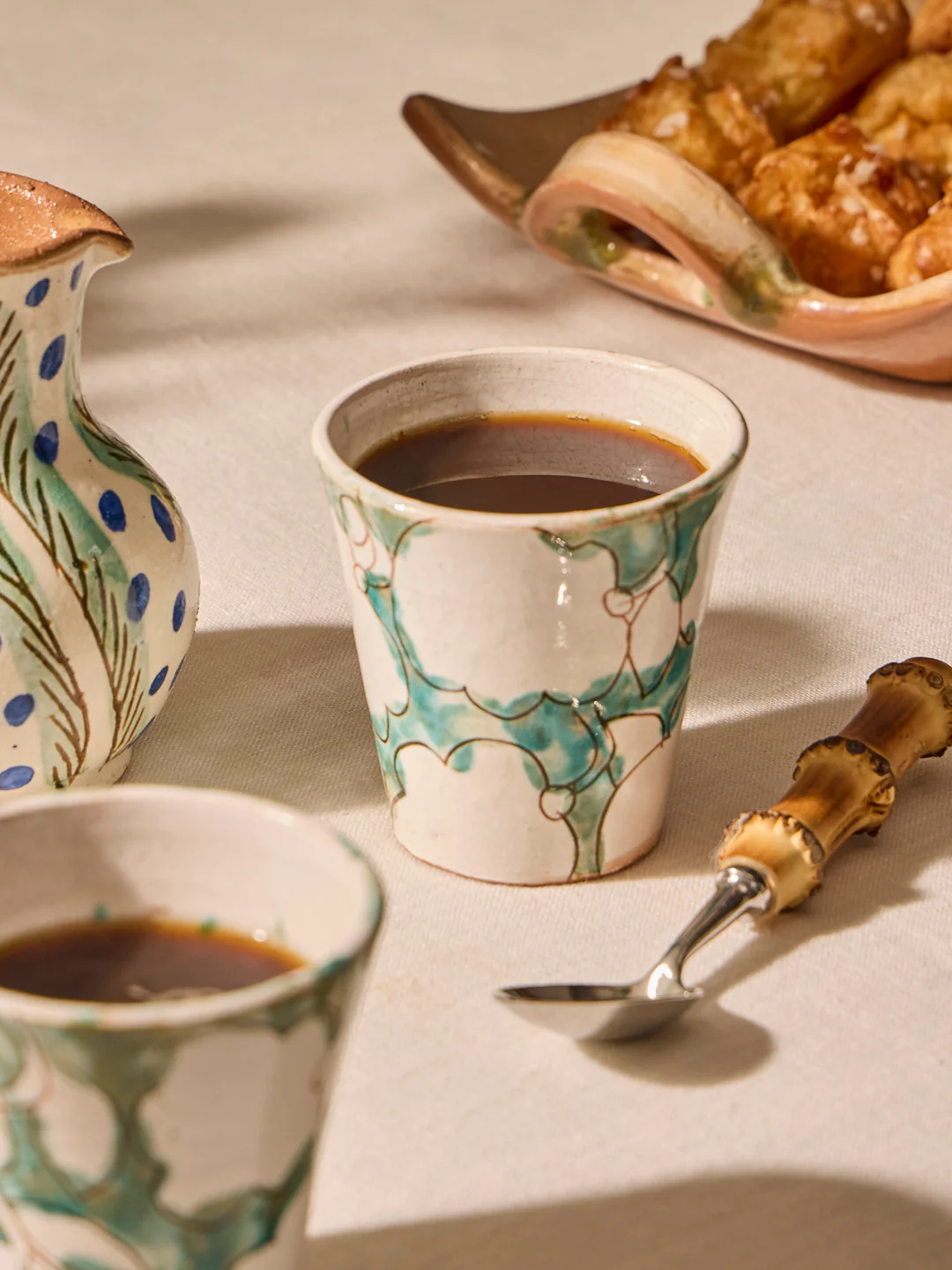 Anut Cairo Cotton Flower Hand-Painted Ceramic Espresso Cups (Set of 4)