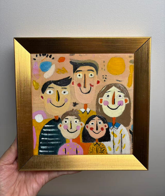 Playful Family Harmony Series | Original Oil Painting | Minimalist Art | 6 × 6 inches