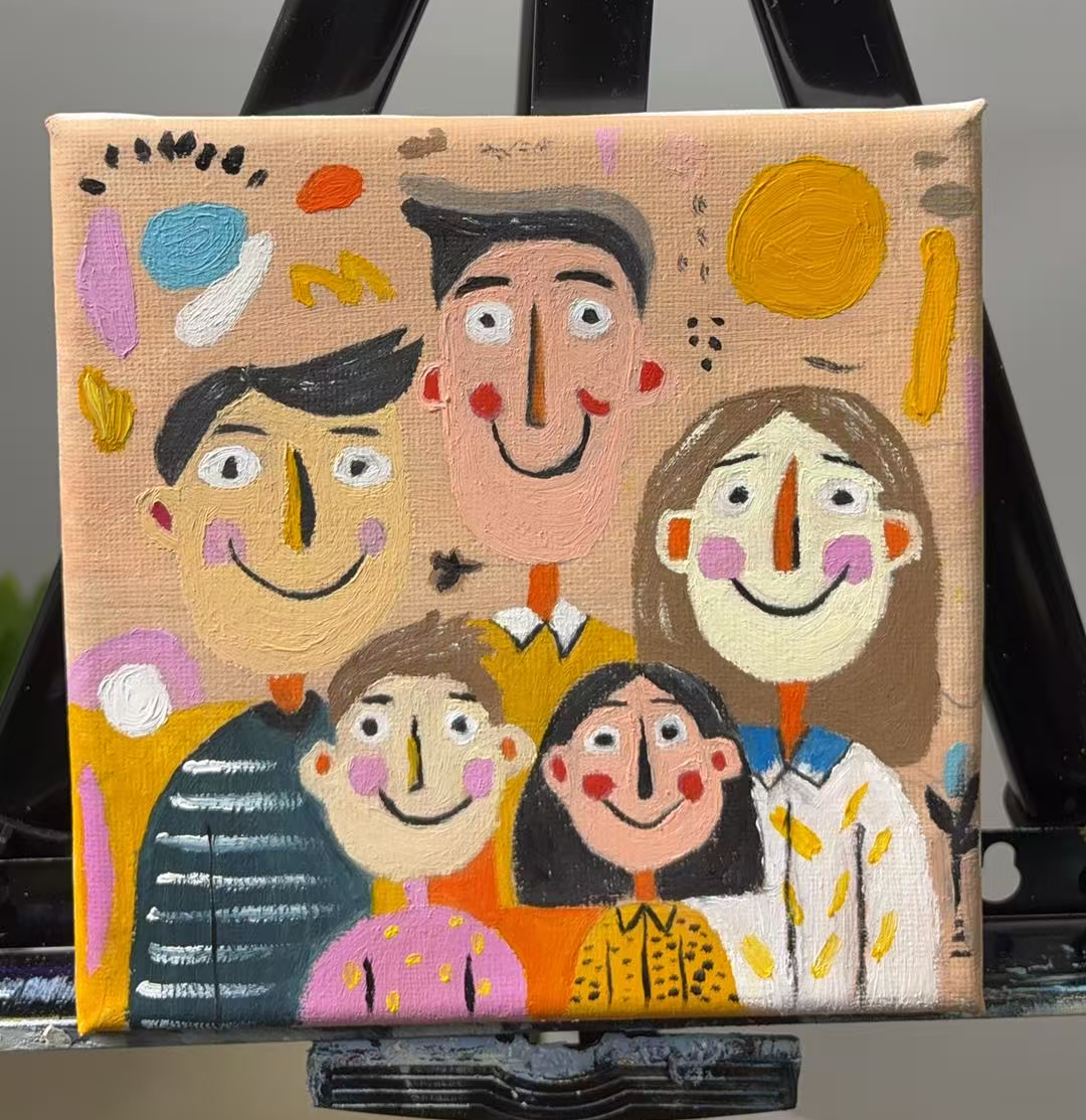 Playful Family Harmony Series | Original Oil Painting | Minimalist Art | 6 × 6 inches