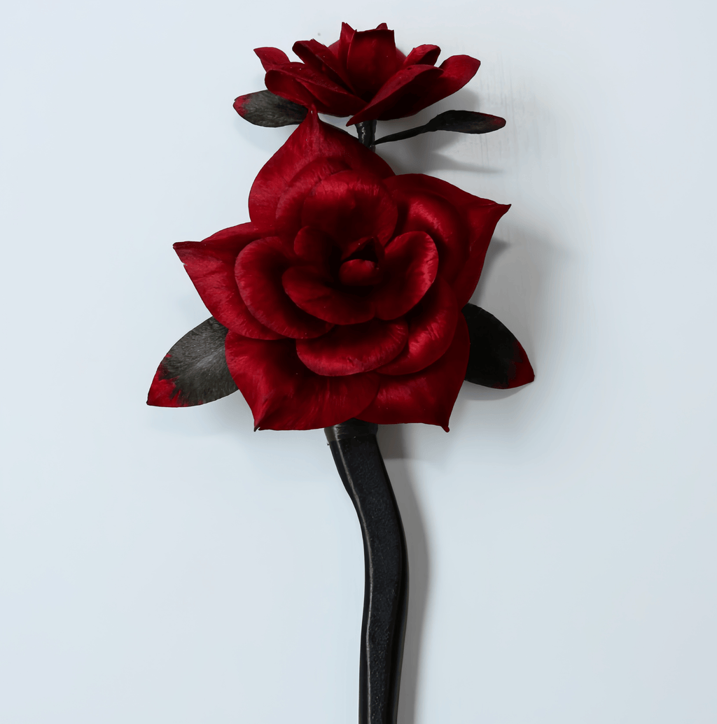 Handcrafted Heritage Silk Flower Red Rose Silk Hairpin