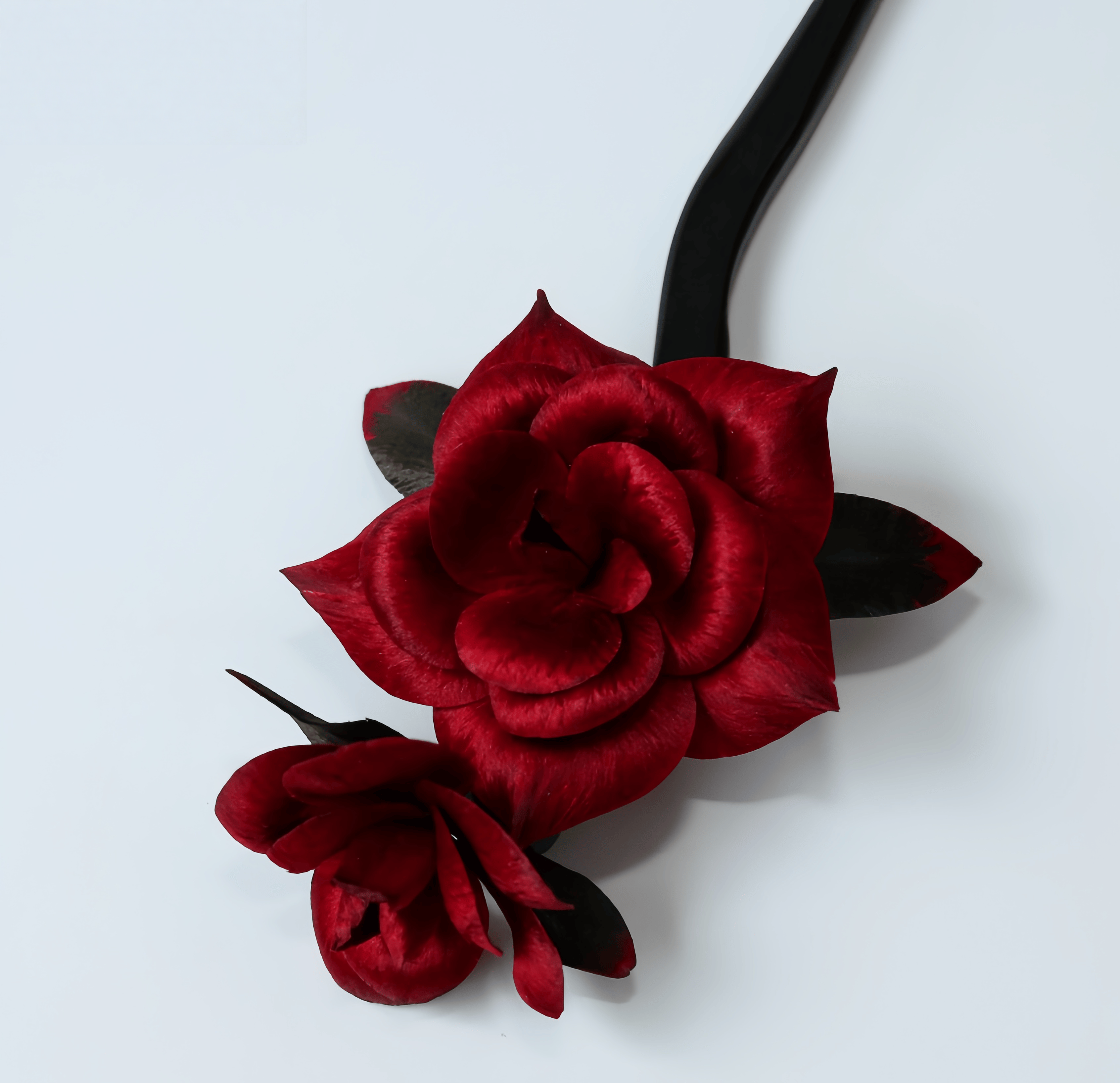 Handcrafted Heritage Silk Flower Red Rose Silk Hairpin