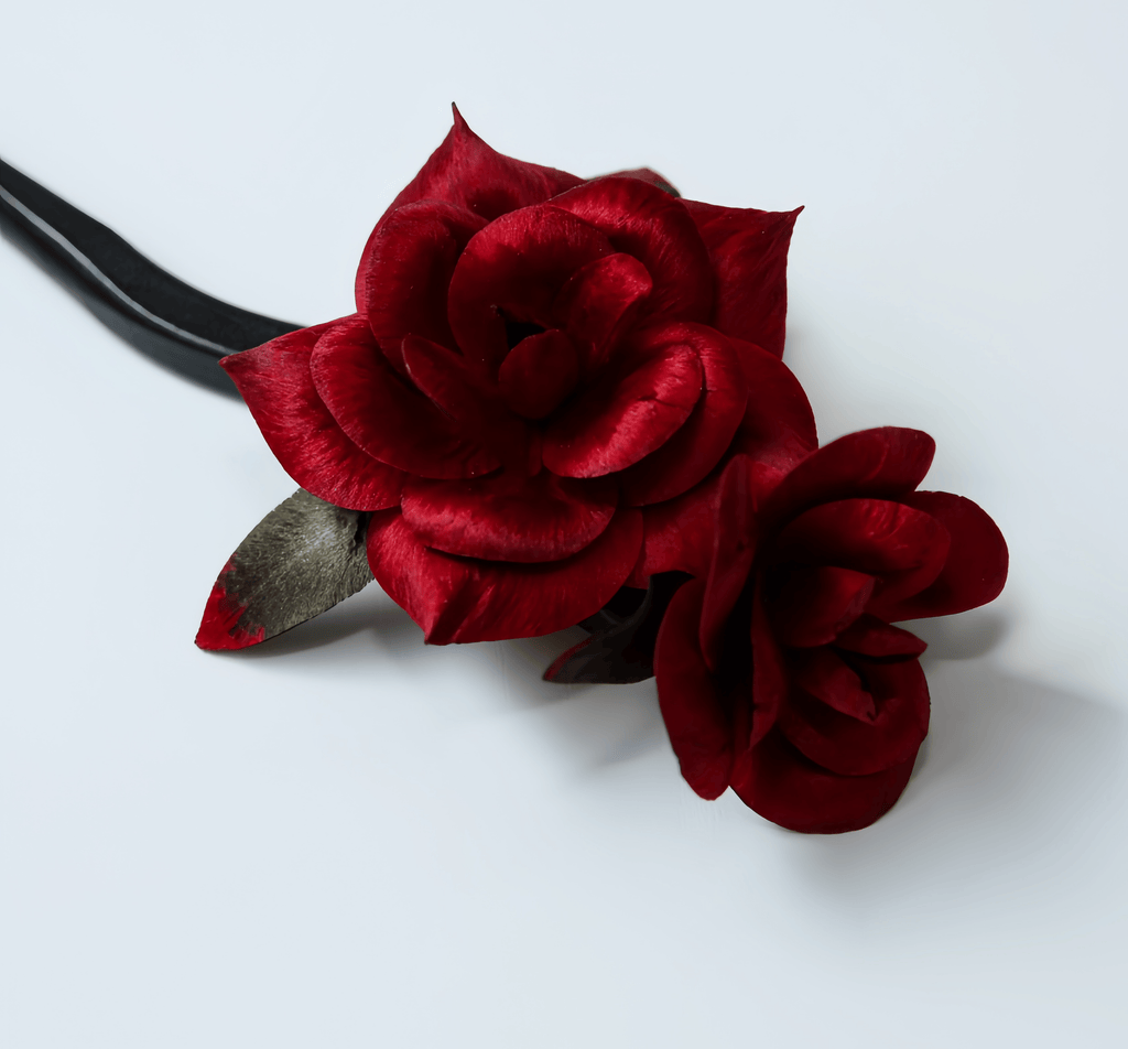 Handcrafted Heritage Silk Flower Red Rose Silk Hairpin