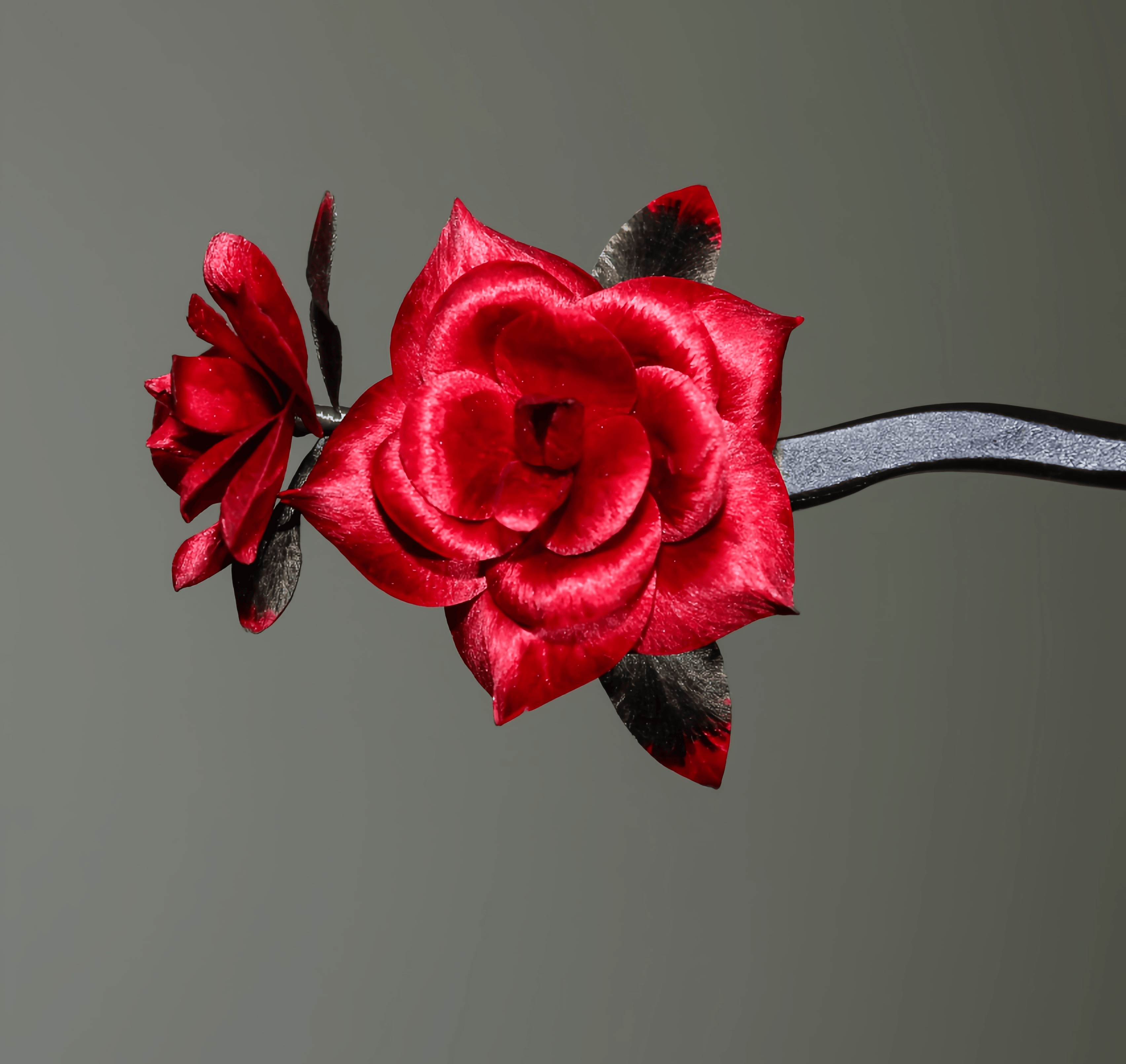 Handcrafted Heritage Silk Flower Red Rose Silk Hairpin