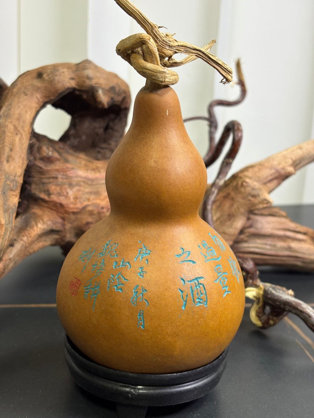 One of a Kind Gourd by 80 Year Old Calligraphy Master 5.12"