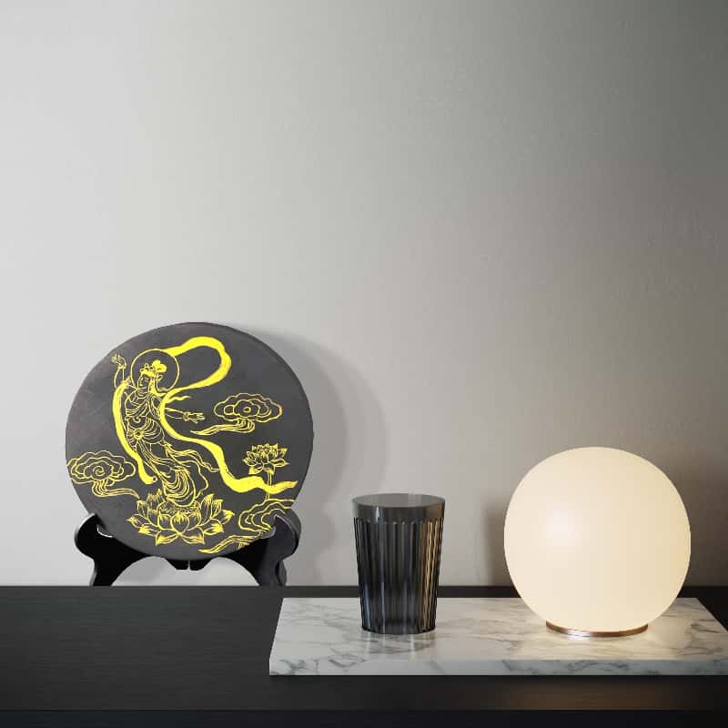 Handpainted Gold Line Apsara Art | Black Wood Buddhist Decor