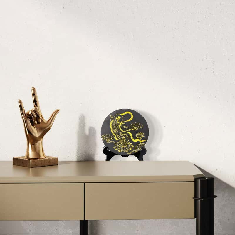 Handpainted Gold Line Apsara Art | Black Wood Buddhist Decor