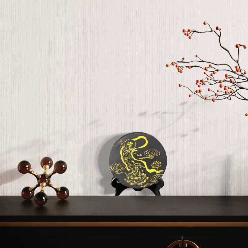 Handpainted Gold Line Apsara Art | Black Wood Buddhist Decor