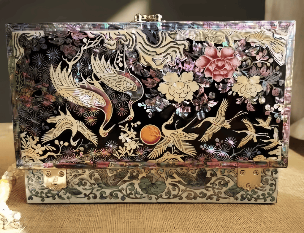 Handcrafted Solid Wood Vintage Mother of Pearl Jewelry Box