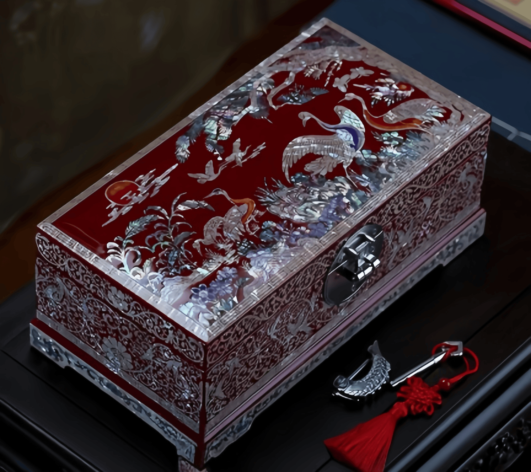 Handcrafted Solid Wood Vintage Mother of Pearl Jewelry Box