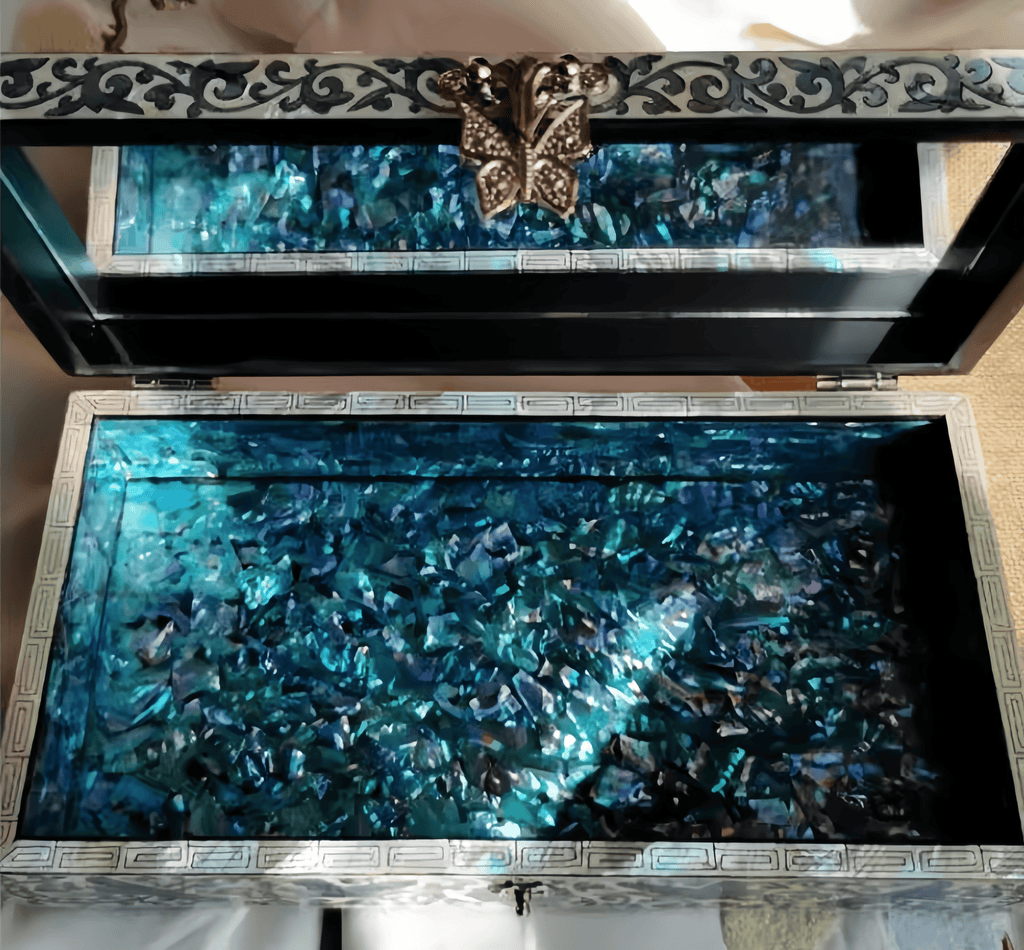 Handcrafted Solid Wood Vintage Mother of Pearl Jewelry Box