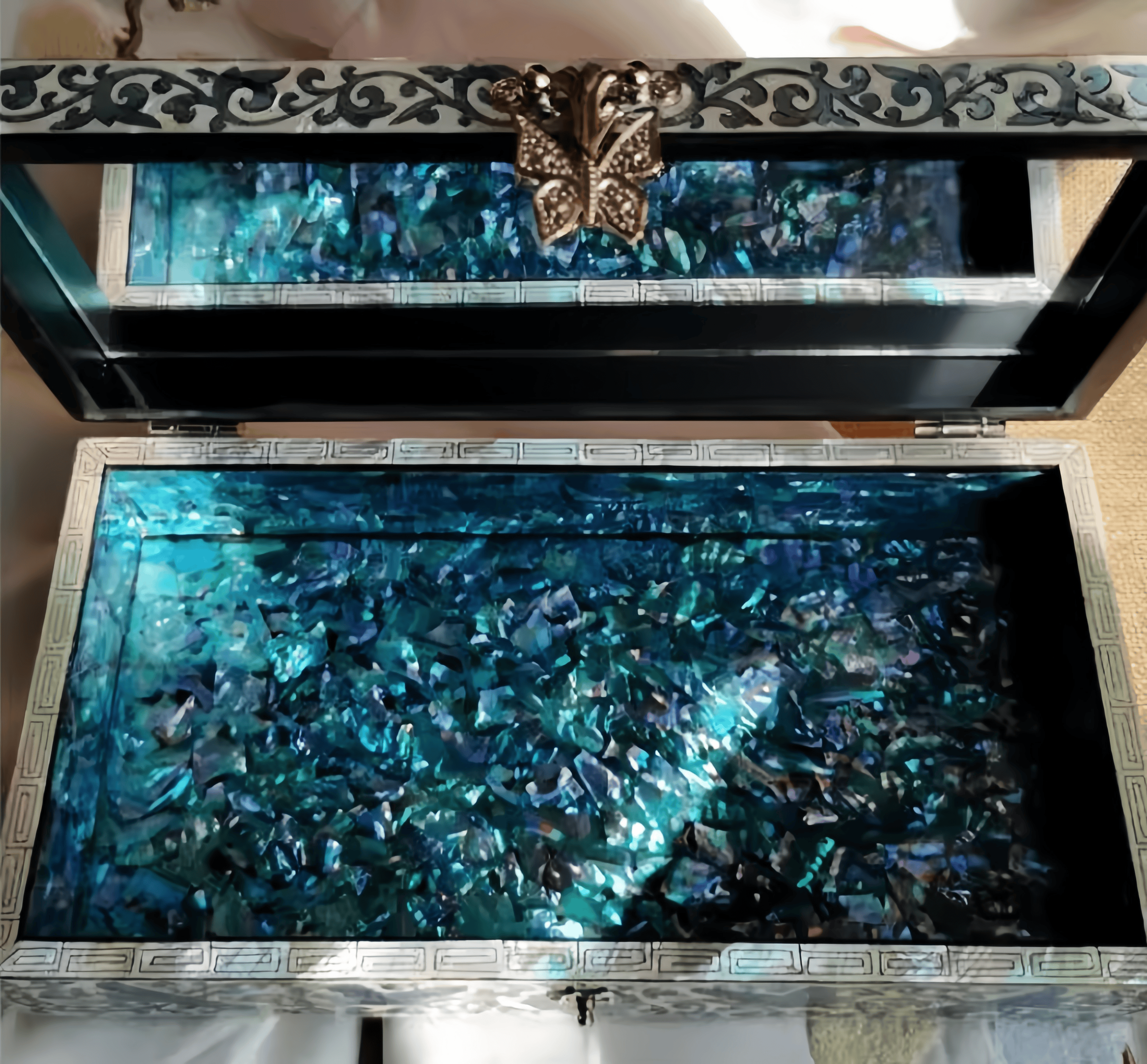 Handcrafted Solid Wood Vintage Mother of Pearl Jewelry Box