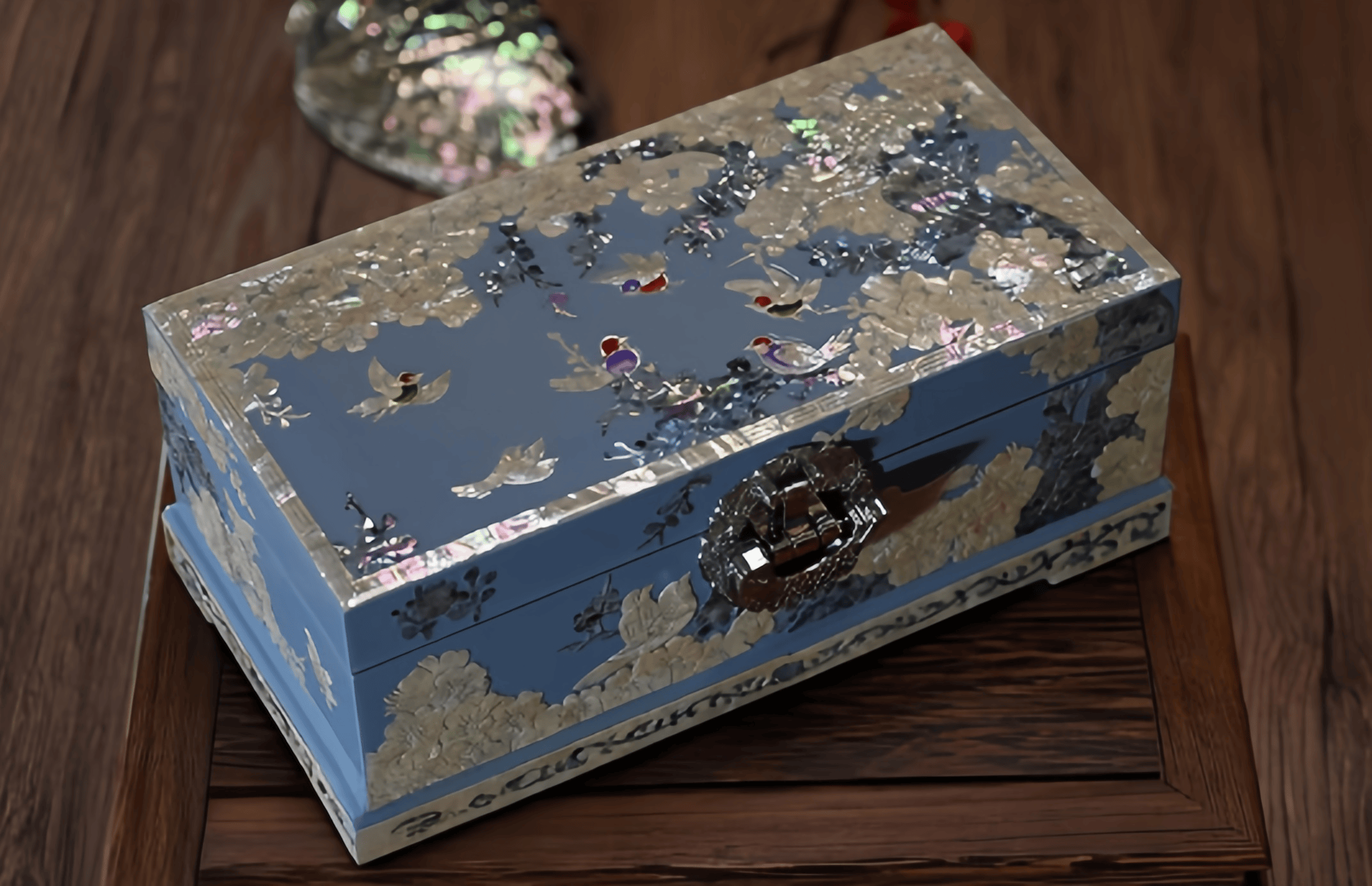 Handcrafted Solid Wood Vintage Mother of Pearl Jewelry Box