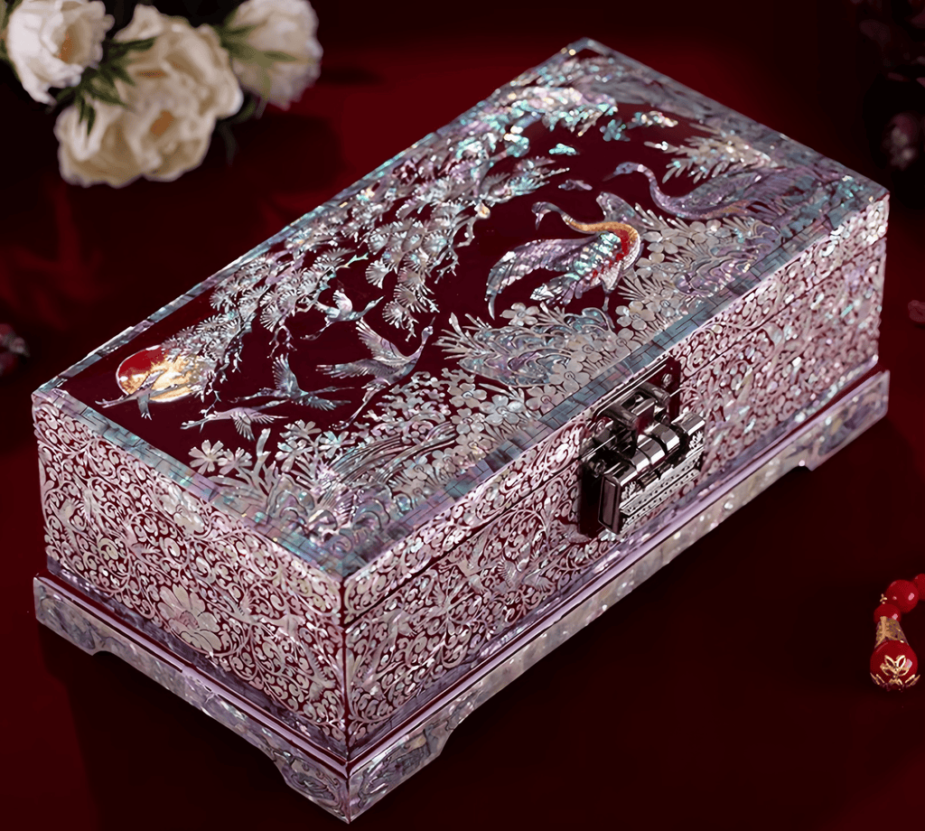 Handcrafted Solid Wood Vintage Mother of Pearl Jewelry Box