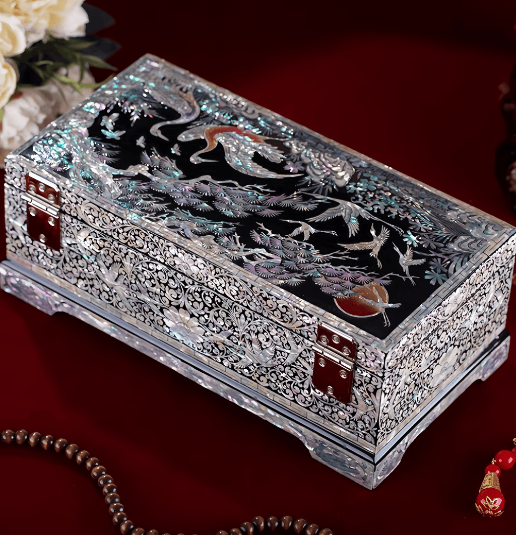 Handcrafted Solid Wood Vintage Mother of Pearl Jewelry Box