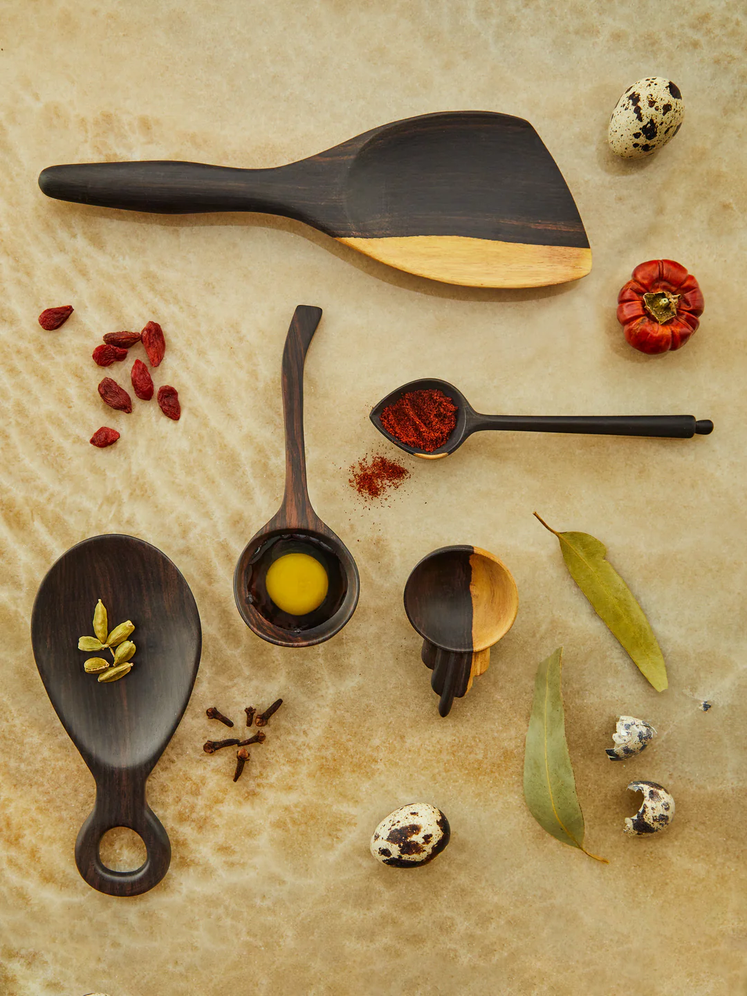 Qäsa Qäsa Carvers Hand-Carved Blackwood Serving Utensils (Set of 5)