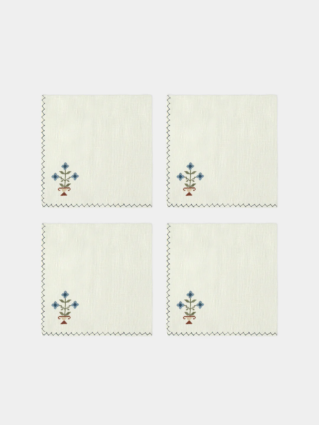 Anut Cairo Bouquet Hand-Embroidered Linen Napkins (Set of 4)