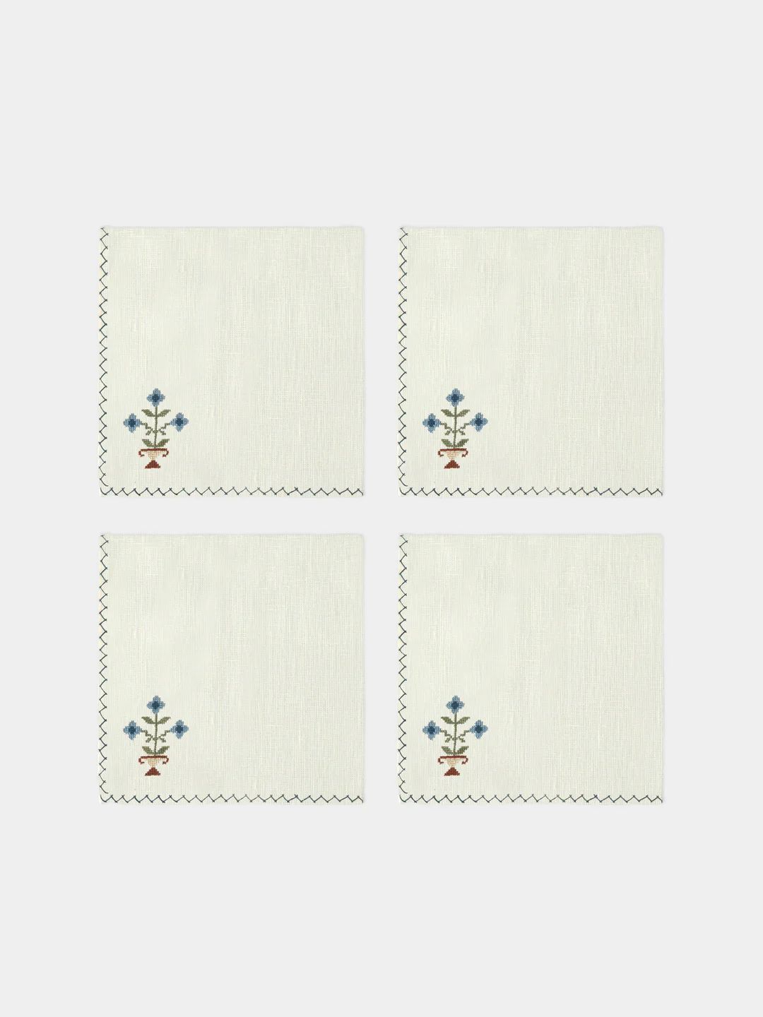Anut Cairo Bouquet Hand-Embroidered Linen Napkins (Set of 4)