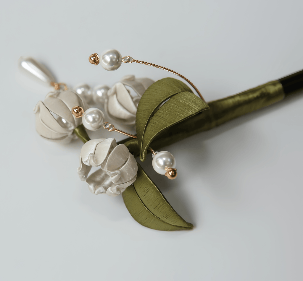 Handcrafted Heritage Silk Flower White Lily of the Valley Hairpin