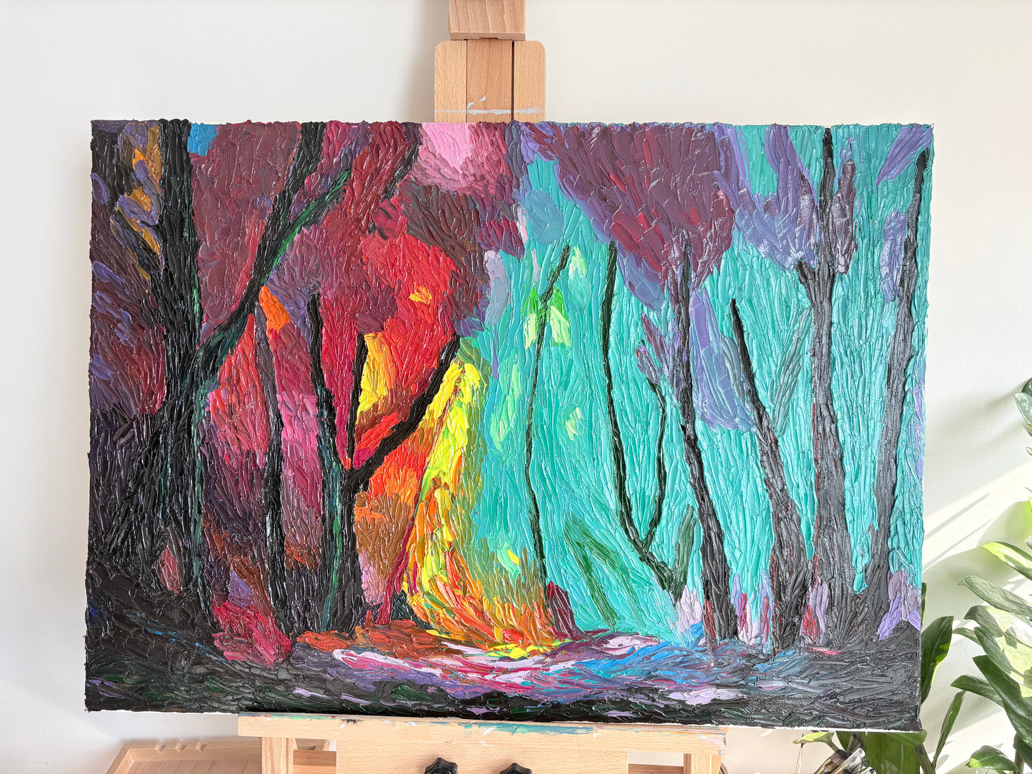 One Of A Kind Original Oil painted | Colorful Forest Landscape Art (27.5 × 19.6 in)